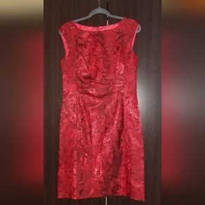 Elegant Red Tahari Midi Dress